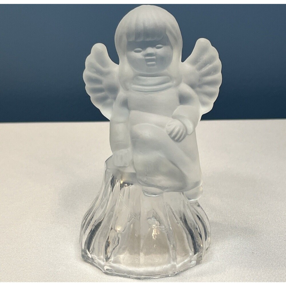 Vintage Goebel  West German Lead Crystal Frosted Angel Figurine 5”  (NO Clapper)